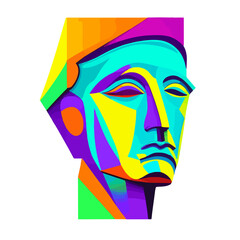 Ancient to Abstract: Exploring the Psychedelic Modernity of Statue Face - A Creative Illustration Poster of Greek Sculpture and Artistic Design