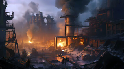 factory at night, generative ai