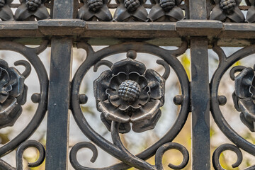 Close up of a gothic rosette on an iron fence in London, outside Westminster Palace. 