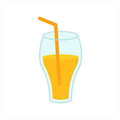 glass of orange juice with straw vector logo template in trendy style