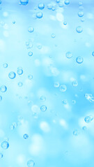水色背景に複数の気泡。3d。（縦長）