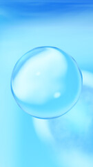 水色背景に一つの透明な球体。3d。（縦長）