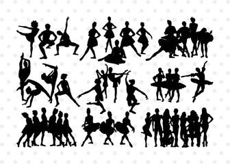 Fototapeta na wymiar Dancer Team Silhouette, Dancer Team SVG, Ballet Dancer Svg, Dancer Svg, Ballerina Svg, Dancer Team Bundle, SB00351