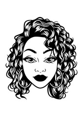 Afro Woman Curly Hairstyle big Earrings Pretty Black Girl line art vector 
