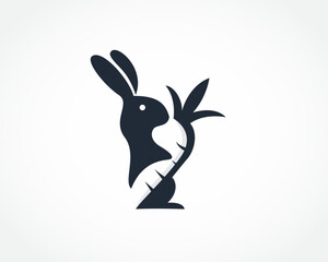 Fototapeta na wymiar abstract stand bunny rabbit catch big carrot logo design template illustration inspiration