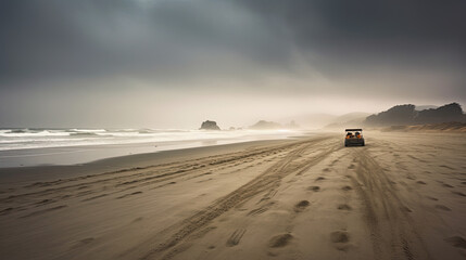 Fototapeta na wymiar Extreme Monster Truck Beach Race in a Storm