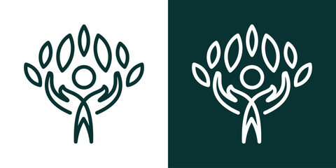 logo design nature tree with people and hand minimalist icon vector inspiration