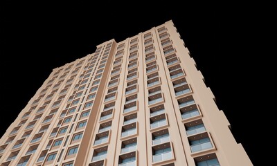 Fototapeta na wymiar Modern hotel building on a black scene 3d rendering architecture residential wallpaper backgrounds