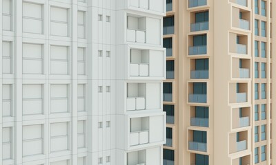 Facade of a hotel building with a white wireframe render 3d architecture residential wallpaper backgrounds