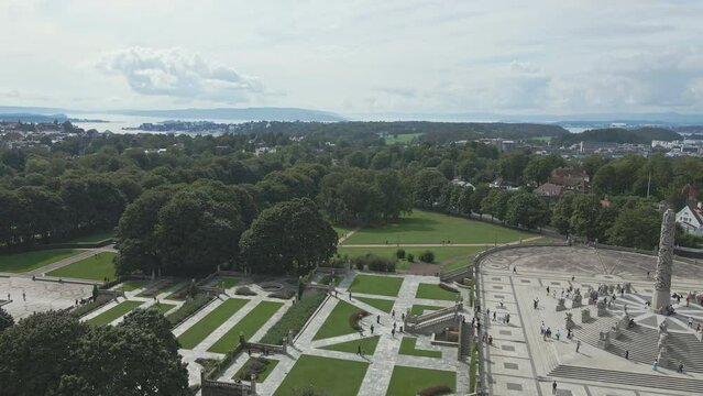 Pedestrians walk about the Monolith Plateau and surrounds in Oslo Norway