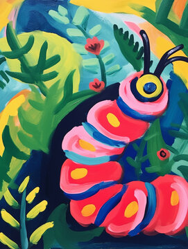 A Fauvism Style Painting of a Caterpillar | Generative AI