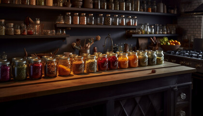 Inside the domestic kitchen, a healthy lifestyle with organic variety generated by AI