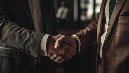 Fototapeta premium Successful business partnership formed through a professional handshake agreement generated by AI
