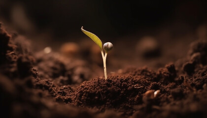 New life sprouts from wet dirt, a symbol of growth generated by AI