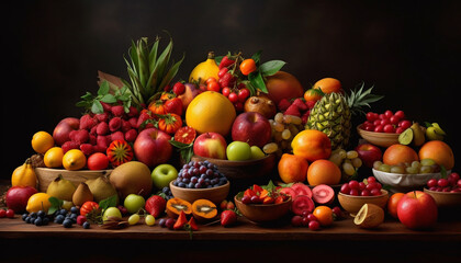 Naklejka na ściany i meble A colorful still life of fresh fruit and healthy eating generated by AI
