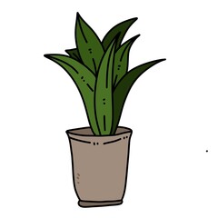 cartoon doodle house in flowerpot