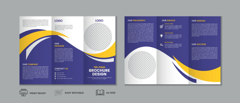 Professional clean modern and corporate various colorful unique trifold brochure template, three fold cover page, three fold presentation, bifold brochure layout design with mockup