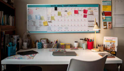 Modern office design creativity on the desk, technology on display generated by AI