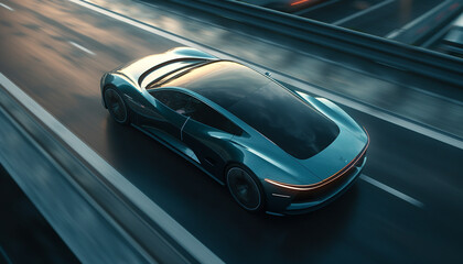 Obraz na płótnie Canvas A futuristic sports car races on a smooth, shiny highway generated by AI