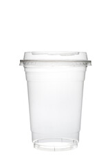 Empty plastic coffee cup isolated on white background. Clear plastic cup mockup for coffee,...