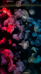 Jellyfish colorful in Chonburi, Thailand (Color from light source) The jellylike creatures pulse along on ocean currents.. 