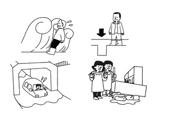 自然災害が起きた時のイラストセット