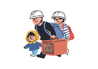 災害の時にペットを連れて避難する家族