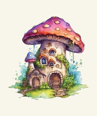 Fairy House Watercolor Sublimation, Fairy House Watercolor Clipart Bundle, Generative AI