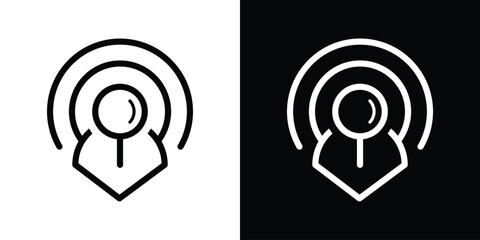 logo design magnifying glass with people inside pin map icon vector inspiration