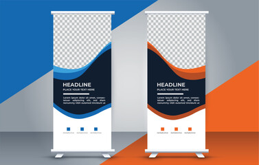 vector Roll up banner template with modern shapes