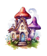 Fairy House Watercolor Sublimation, Fairy House Watercolor Clipart Bundle, Generated AI 