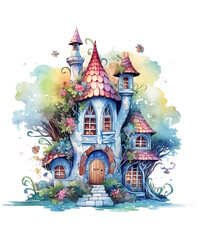 Fairy House Watercolor Sublimation, Fairy House Watercolor Clipart Bundle, Generated AI 