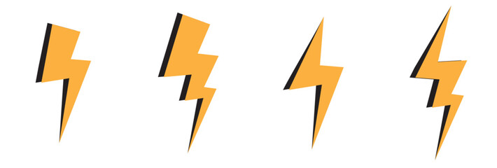 thunder icon cartoon yellow fast, power, and electricity icon