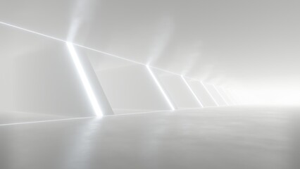 3d rendering of white abstract sci-fi tunnel, Futuristic spaceship corridor. © nuchao