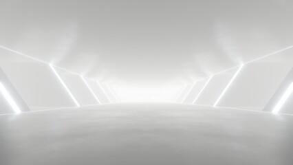 3d rendering of white abstract sci-fi tunnel, Futuristic spaceship corridor. - obrazy, fototapety, plakaty