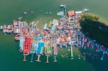 city skyline with flag