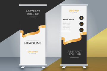 modern business roll up banner design with golden ribbon