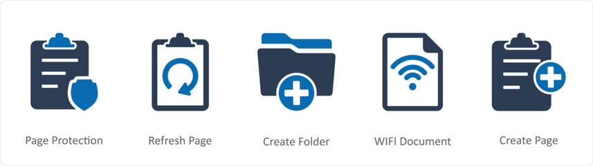 A set of 5 Document icons as page protection, refresh page, create folder