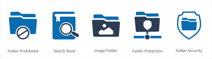 A set of 5 Document icons as folder prohibited, search book, image folder