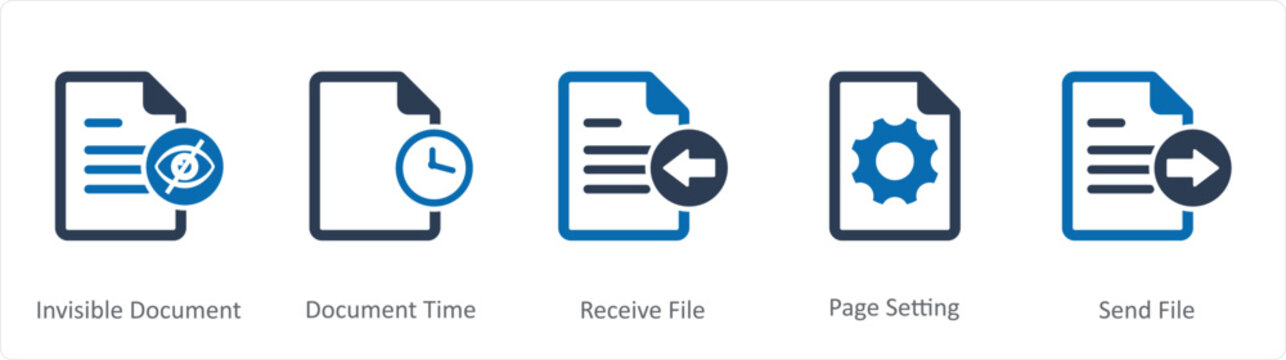 A Set Of 5 Document Icons As Invisible Document, Document Time, Receive File 