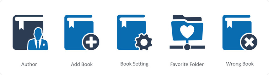Fototapeta premium A set of 5 Document icons as author, add book, book setting