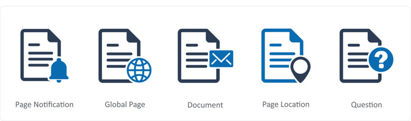 A set of 5 Document icons as page notification, global page, document