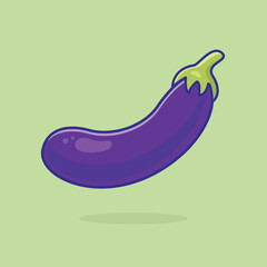 Single Eggplant vegetable cartoon vector icon illustration isolated on blue background. Organic natural food icon concept designed in cute flat cartoon style. Solanum melongena vegetable.