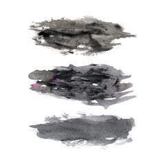 Hand draws ink brush stroke collection, Watercolor black vector brush strokes, Grunge black design elements paintbrush