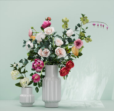 Decorative flower in a vase, 3d render