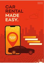 Best Car Rentals Poster, Social Media Template. Online Booking Cars, Mobile with Location Pin Vector Template