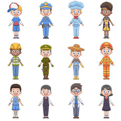 Set cute cartoon characters of various professions