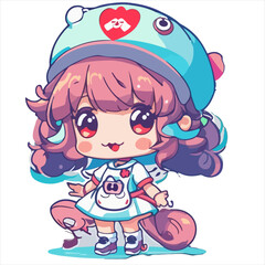 Cute kawaii nurse mascot illustration wearing nurse hat
