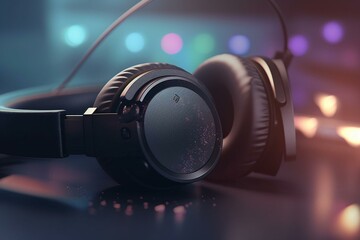 Fototapeta na wymiar 3D-style realistic headphones with mic illustration. Generative AI