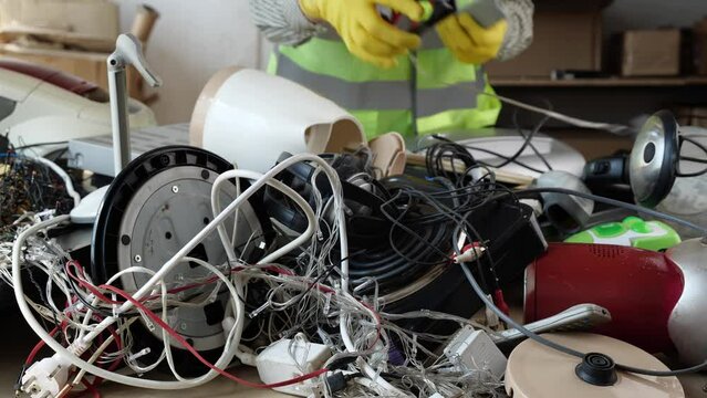 High tech waste recycling. Used consumer electronics, broken household appliances, IT equipment, monitors, lamps, smartphones